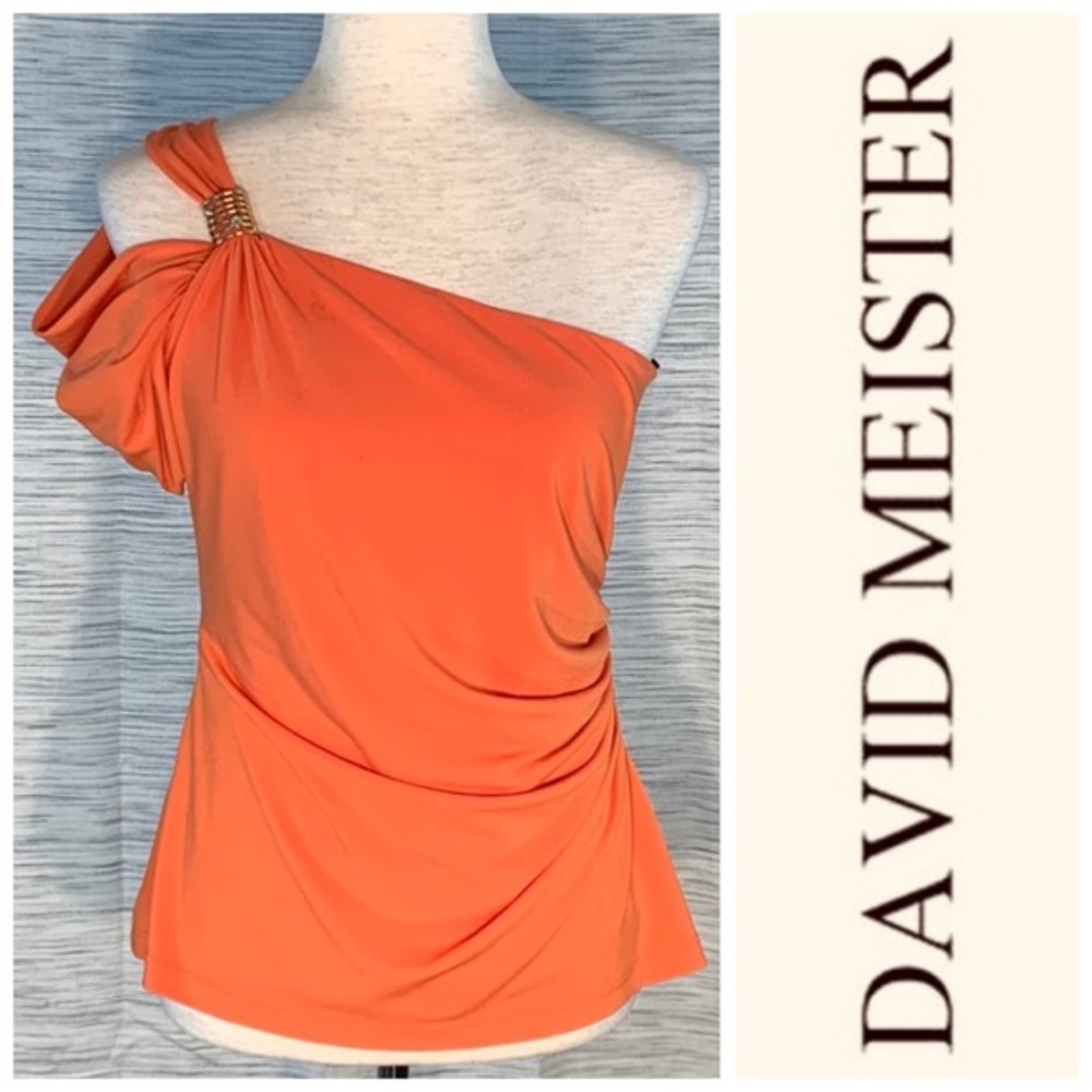 David Meister orange one sleeve top.